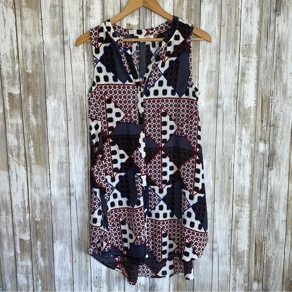 Umgee Mixed Pint Sleeveless Button Down Tunic - Picture 1 of 5